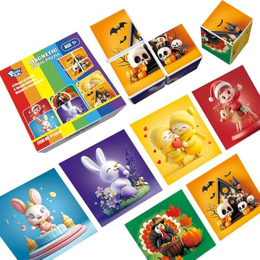 Magnetic Blocks for Toddlers Aged 1-3, Large Building Cubic Puzzle Game in Holiday Theme: Christmas, Easter, Birthday, Thanksgiving, Halloween, Valentine's Day