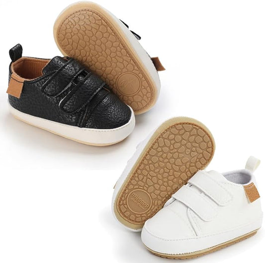 2Pairs Baby Shoes,Boys Girls Non-Slip Rubber Sole Sneakers,Unisex Infant Soft Lightweight First Walking Crib Shoes
