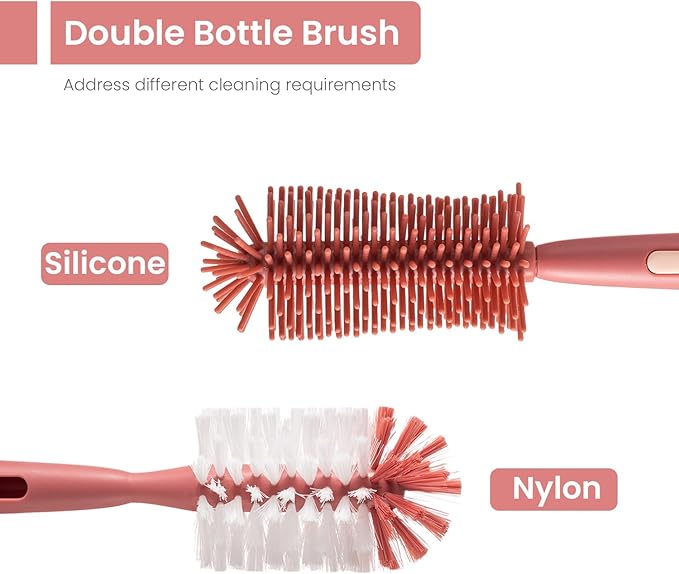 5-in-1 Baby Bottle Brush Set, Bottle Brush for Baby, Baby Bottle Scrubber, Including Silicone & Nylon Bottle Brush, Bottle Cap Brush, Straw Brush, Nipple Brush, BPA-Free (Red)