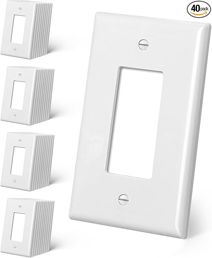 CML Oversized Decorator Wall Plate, 40 Pack Jumbo Electrical Outlet Receptacle Covers, 1-Gang Large White Switch Plates, Over-Size 3.5” x 5.5”, Impact Resistant, ETL Listed