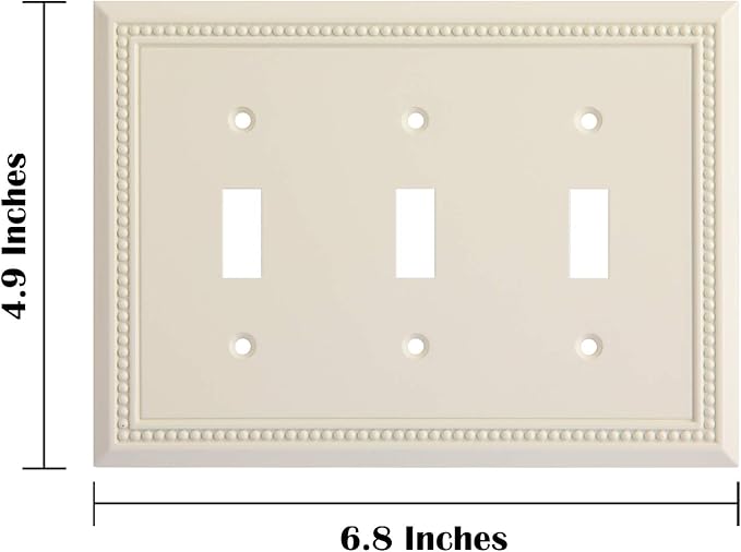 Henne Bery Sunken Pearls Heavy Duty Decorative Wall Plate Switch Plate Outlet Cover, Durable Solid Zinc Alloy (Triple Toggle, Light Almond)
