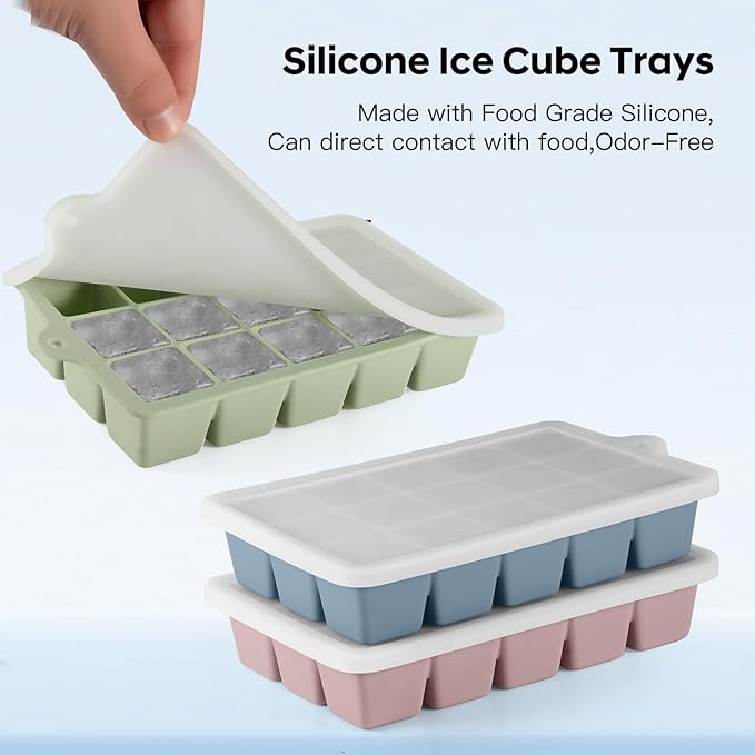 Silicone Ice Cube Tray 3 Pack, HANCELANT Ice Cube Mold, Ice Trays for Freezer with Lid for Whiskey, Baby Food, BPA Free, Easy Release