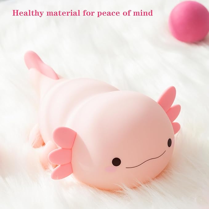 Cute Axolotl Night Light, LED Squishy Night Lamp, Dimmable Nursery Nightlight for Kids, Rechargeable Timer Touch Lamp, Dorm Decor, Kids Funny Gifts (Axolotl)