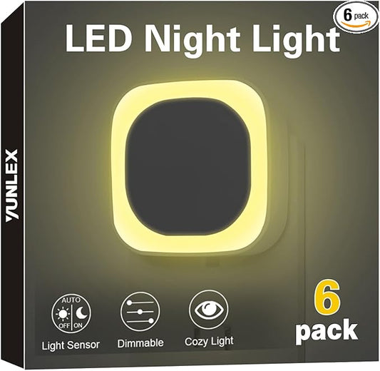 6 Pack Warm White Night Light, Gentle Eye-Care with Dimmable Soft Glow & Indirect Reflection, Auto Dusk to Dawn Sensor, Plug in Nightlight for Nursery, Kids Room, Bedroom, Hallway