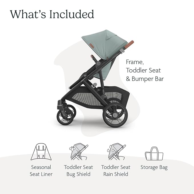 UPPAbaby Vista V3 Stroller - Full-Size Single-to-Double Stroller System - Toddler Seat, Bug Shield, Rain Shield, and Storage Bag Included - Kenzi (Mystic Aqua/Carbon Frame/Saddle Leather)