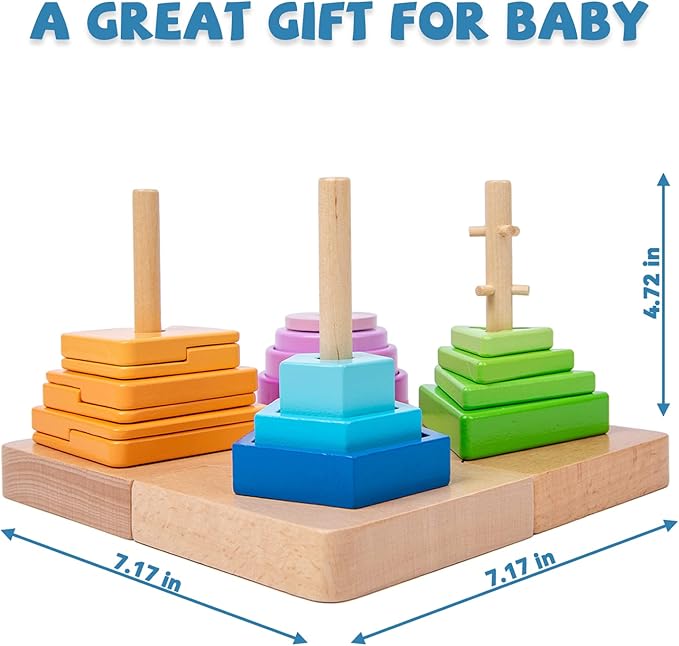 Adena Montessori 4-in-1 Shape Color Sorting Toy for Toddlers - Wooden Educational Toy With Detachable Bases, Gradients of Colors and Shapes for 12-18 Months