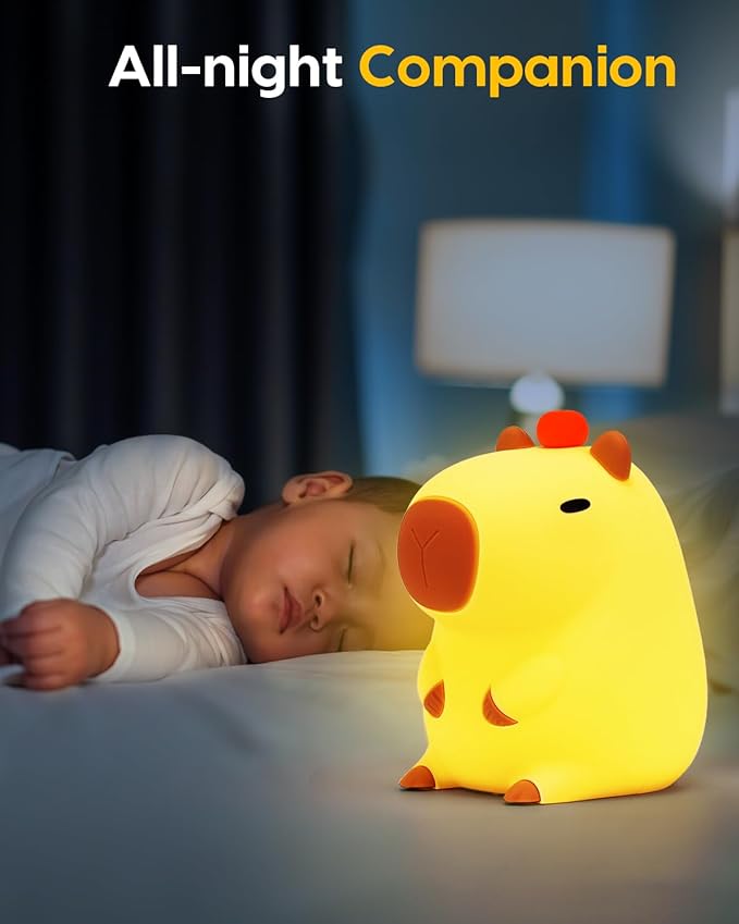 Amaredom Capybara Night Light, Cute Capybara Lamp, Silicone Dimmable Nursery Nightlight, Rechargeable LED Bedside Lamp with 20 Minutes Timer & Tap Control Baby Girls Women Bedrooms, Living Room
