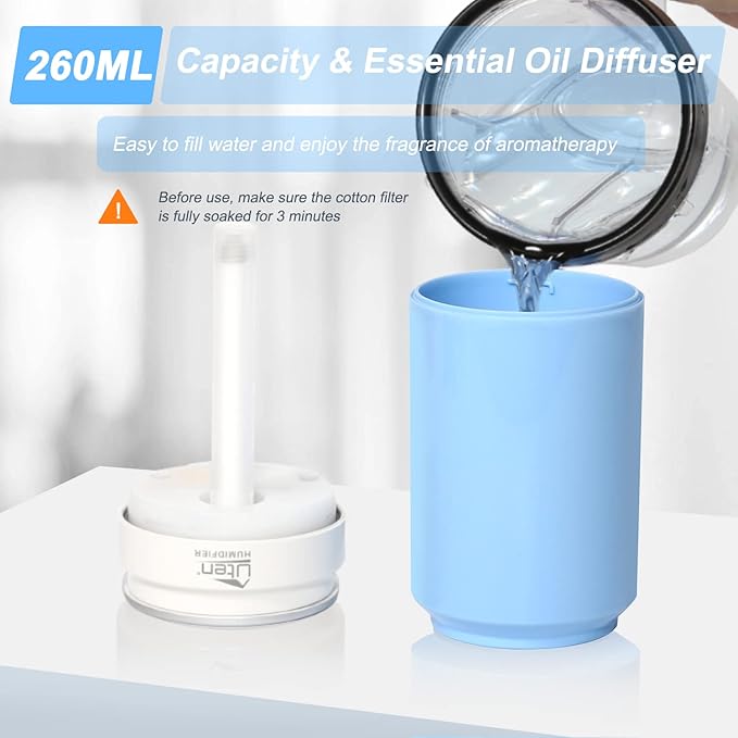 Humidifiers, Humidifier for Bedroom, Can Air Humidifier, Humidifiers for Home and Plants, USB Powered And Battery Powered Portable for Home Office Car Outdoor, 2 Mist Modes, Night Light, Auto-Off