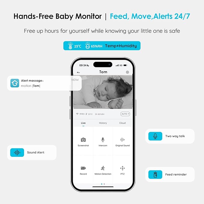 ieGeek Baby Monitor with Camera and Audio, 5" Split Screen HD Video Monitor - Secure WiFi Baby Camera with Night Vision, 2-Way Talk, Motion Detection, Temperature&Humidity Sensor, Privacy Protection