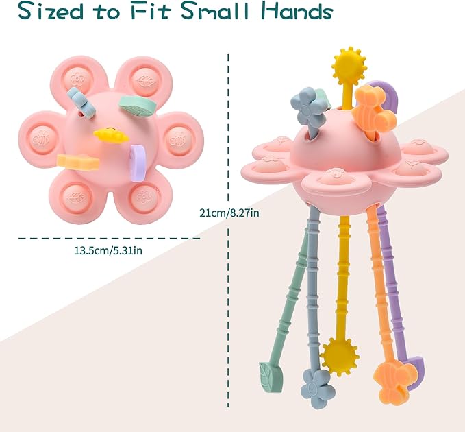 Montessori Sensory Toys for Babies,Silicone Teething Toys Pull String Baby Toy 6-12-18 Months (Pink)