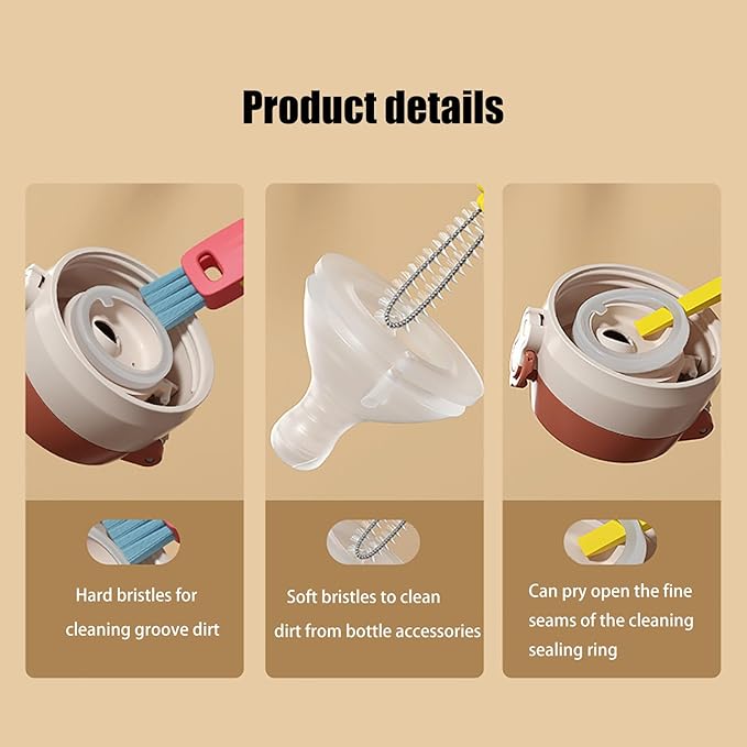 3 in 1 Cup Lid Cleaning Brush - 2025 New Multifunctional Tool for Thorough Cleaning of Bottles, Cups, and Tight Spaces - Ideal for Home & Kitchen