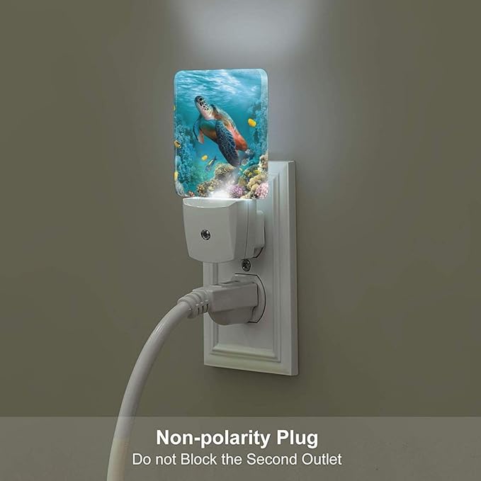 Sea Turtle Corals Fish Night Light,Plug Into Wall with Dusk to Dawn Light Sensors, Warm Nightlights for Bedroom, Bathroom, Hallway, Kitchen, Gifts Ideal for Boys Girls Women Men