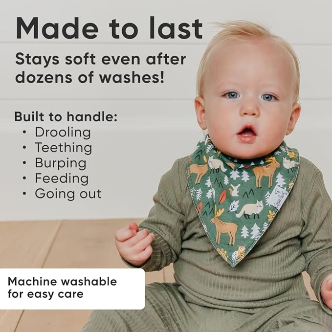 Copper Pearl 4 Pack Soft Cotton Baby Bibs for Drooling and Teething, Absorbent Drool Bibs for Baby Girl and Boy, Adjustable to Fit Newborns to Toddlers, Tons of Styles (Atwood)