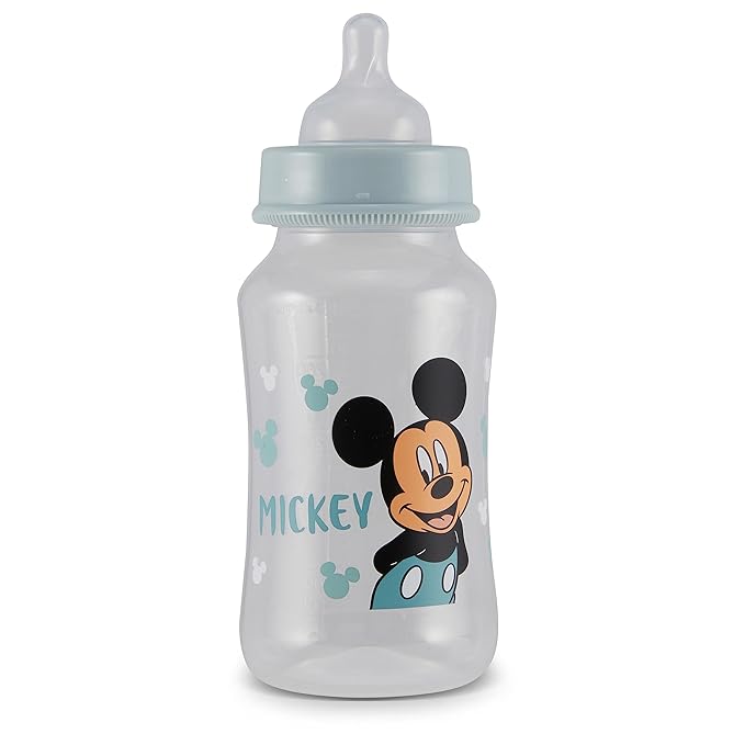 Disney Mickey Mouse Baby Bottles 11 oz for Boys or Girls | 2 Pack of Infant Hourglass Shaped Bottles with Cover for Newborns and All Babies | BPA-Free Plastic Baby Bottle for Baby Shower