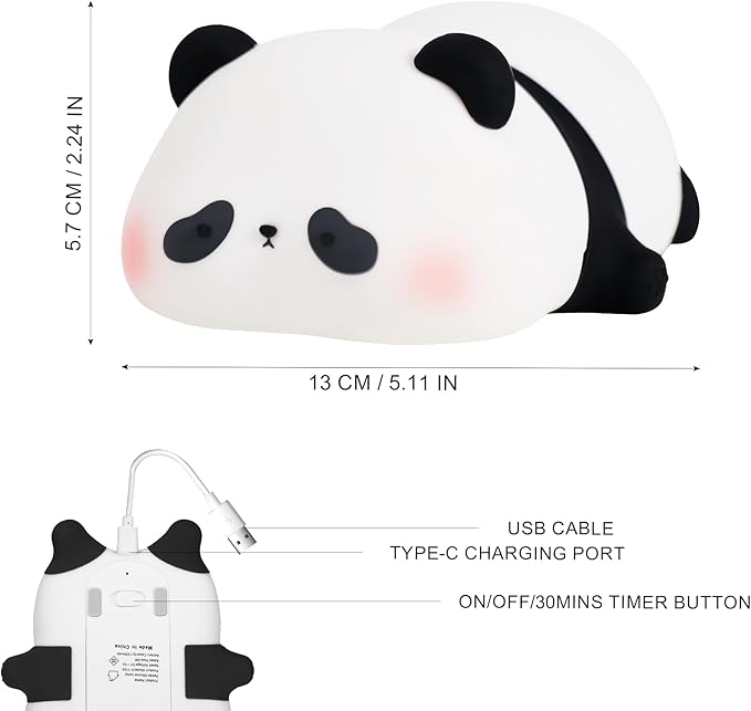 Lampeez Panda Night Light, Cute Silicone Lamp for Kids, Soft LED Touch Light, Nursery Nightlight, Bedroom Decor, Xmas Birthday Gifts for Boys Girls