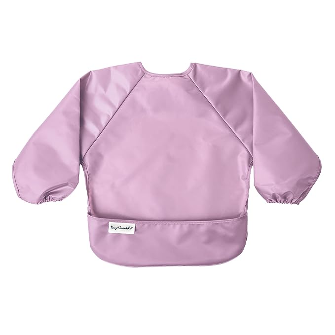 Tiny Twinkle Long Sleeve Bib for Babies & Toddlers – 2 Pack Waterproof Smock Bibs for Eating – Machine Washable & Mess-Proof, Baby Feeding Essential & Shower Must-Have (Taupe Lilac,6–24M)