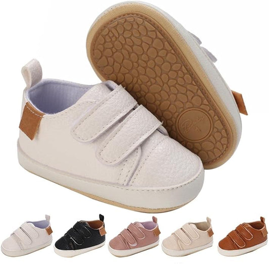 2Pairs Baby Shoes,Boys Girls Non-Slip Rubber Sole Sneakers,Unisex Infant Soft Lightweight First Walking Crib Shoes
