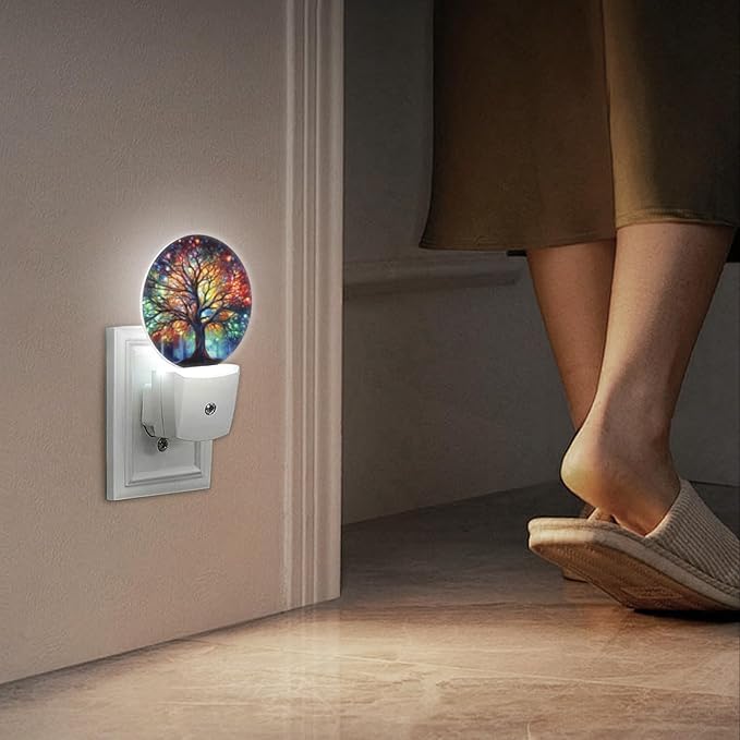 Round LED Night Lights Lamp with Dusk to Dawn Sensor, Vibrant Tree of Life with Branches Night Light Plug Into Wall for Kids Room, Bedroom, Bathroom, Kitchen, Hallway