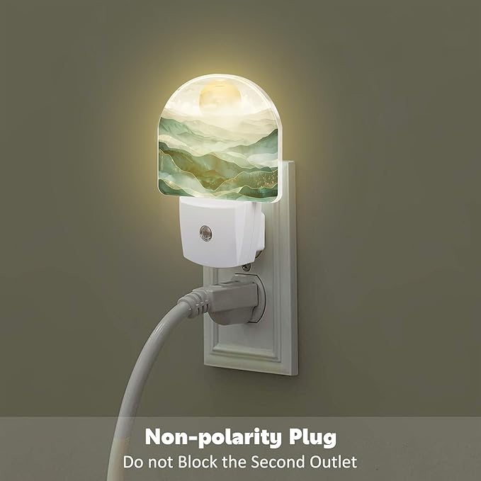 Golden Mountains with Sun Night Light for Kids,Watercolor Sunrise Mountain Night Light Plug in with Dusk to Dawn Sensor,0.5w Energy Saving Nightlight for Hallway Stairway Kitchen Bedroom