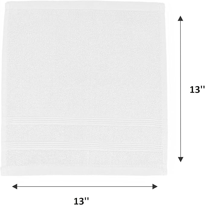 Kaufman - Premium Washcloth Set of 12 (13x13 Inches) 100% Cotton Ring Spun, Highly Absorbent, Durable and Ultra Soft Feel Wash Cloths Essential for Bathroom, Spa, Gym, and Face Towel (12PK)