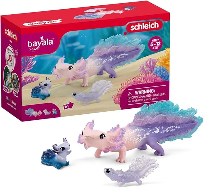 Schleich Bayala - 3PC Colorful Axolotl Figurine Toy Set - Mermaid Mythical Creature Playset for Girls and Boys - Cute Undersea Fairy Salamander Figures - Fantasy Animal Toys for Kids Ages 5+ | 42628