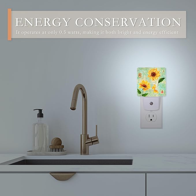 Vintage Sunflowers Night Light Plug into Wall,Butterfly Night Light with Dusk to Dawn Sensor Night Light for Kid Girls Boys Women Men Room Decor,Hallway,Kitchen,Bathroom,Nursery,Stairs
