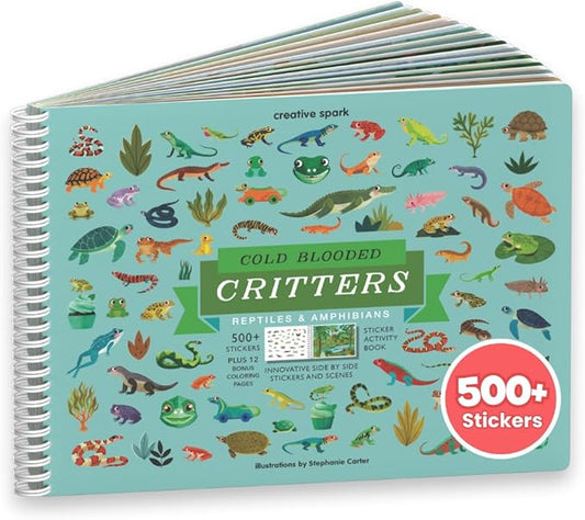 Cupkin Reptiles Sticker Book Activity for Kids, Toddler Airplane Travel Essentials, 500+ Frog Stickers for Kids + 12 Scenes + 12 Coloring Book Pages, Turtle Lover Gift, Crafts Ages 2-8