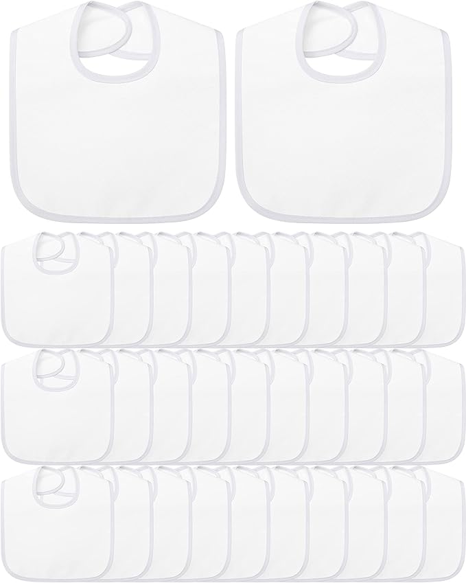 Foaincore 30 Pcs White Bibs for Baby 2 Ply Waterproof Absorbent White Bibs Bulk for DIY Baby Shower Games Decorating Washable Reusable Feeding Teething Drooling