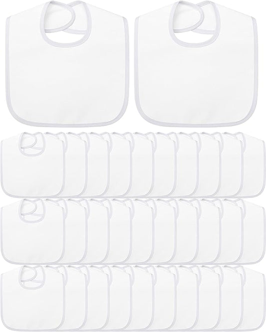 Foaincore 30 Pcs White Bibs for Baby 2 Ply Waterproof Absorbent White Bibs Bulk for DIY Baby Shower Games Decorating Washable Reusable Feeding Teething Drooling