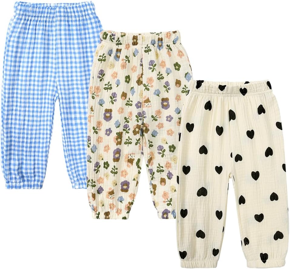 MYGBCPJS Baby Boys Girls Cotton Linen Trousers Kids Casual Ankle Pants Loose Long Bloomers