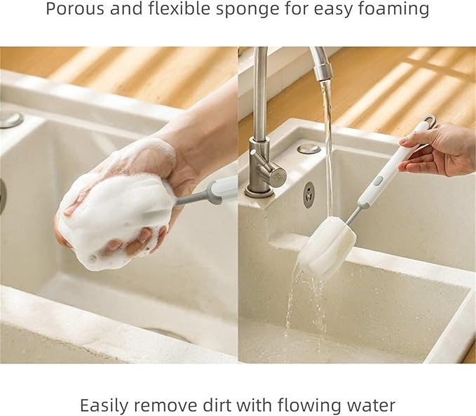 Bottle Brush Long Handle Cup Cleaner Brush Sponge Bottle Scrubber Detachable Handle Portable Sponge Cleaning Brush for Cups Wine Glasses Water Bottles Baby Bottles and Vacuum Flasks(3 PCS)