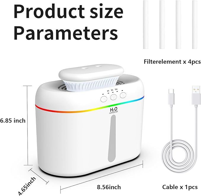 2L humidifiers for bedroom Large Room Home Ultra-Quiet 28 dB Quiet Supersized Cool Mist Air Humidifier for Baby Nursery，Dual Nozzie，Easy to Clean & Fill, 7 Color NightLight