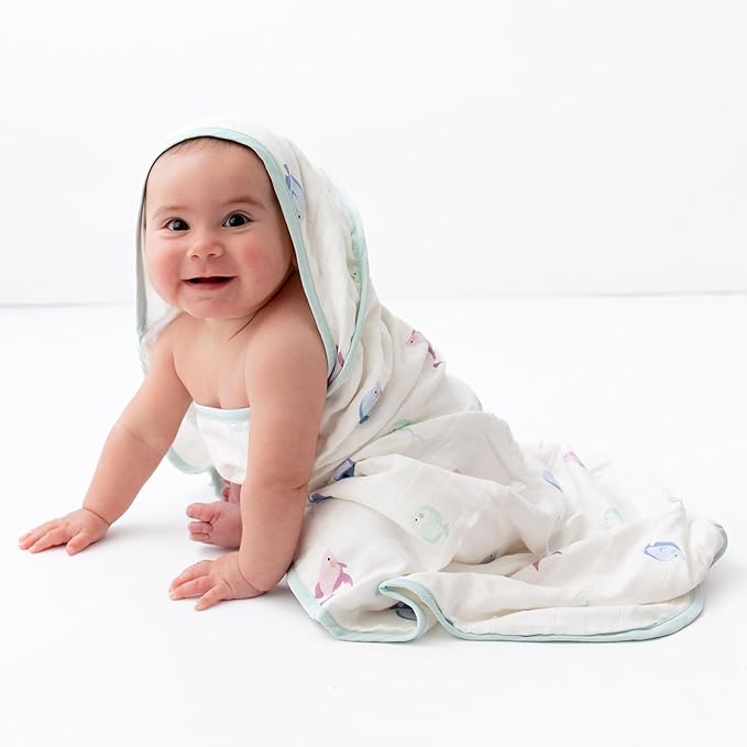 Bamboo Viscose Baby Hooded Towel & Washcloth Set for Babies and Toddlers, Soft & Absorbent, 70% Viscose from Bamboo, 30% Cotton Muslin - Imported (Fish)