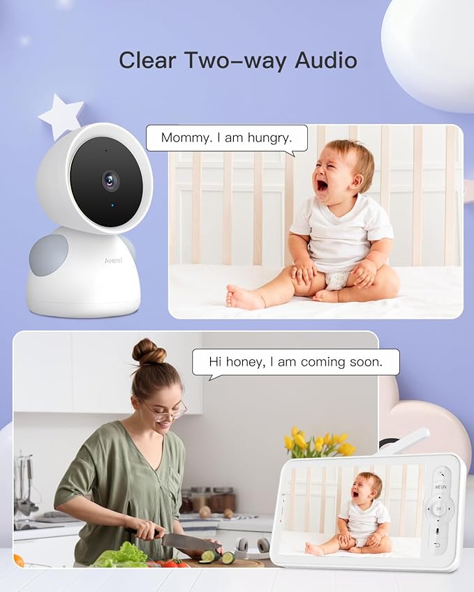 ARENTI Baby Camera Monitor, 2K/3MP WiFi 6, Smartphone App, Super Night Vision, Crying Detection, Auto Tracking, Temp&Humidity Sensor, Cloud&SD Card Storage (D3)