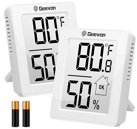 Geevon 2 Pack Hygrometer Indoor Thermometer Room Humidity Gauge with Battery, Digital Temperature Gauge Humidity Meter Indicator for Home, Office, Greenhouse, Mini Hygrometer,White