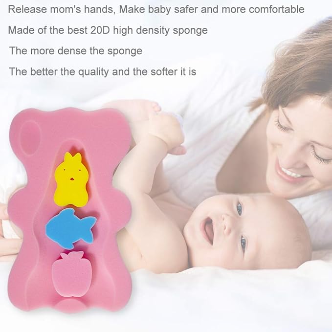Soft Infant Bath Sponge Skid Proof Baby Bath Mat Newborn Odor Free (Pink)