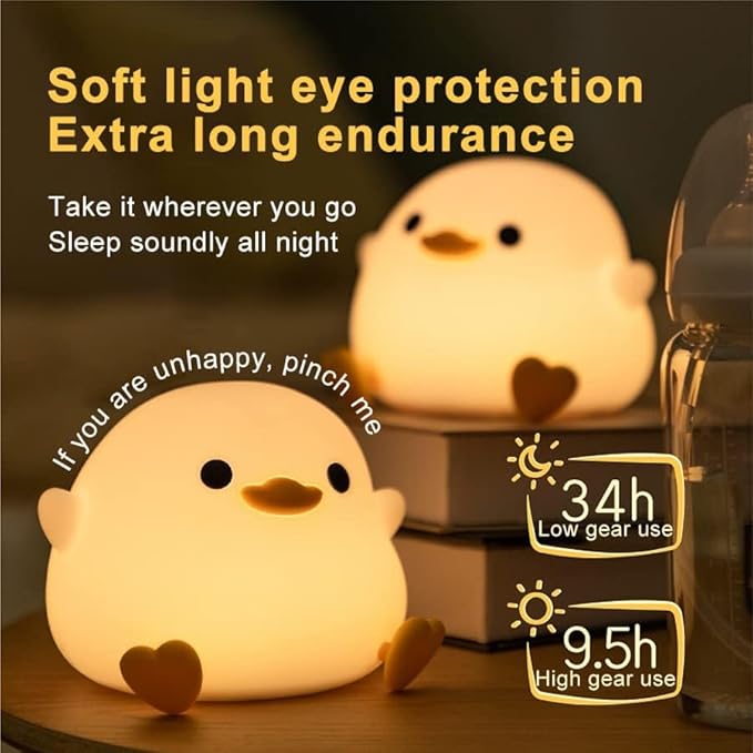 Cute Duck Night Light for Children,Soft Silicone Sleep Light with USB Rechargeable,Touch Sensor Nightlights for Kids Room Gift