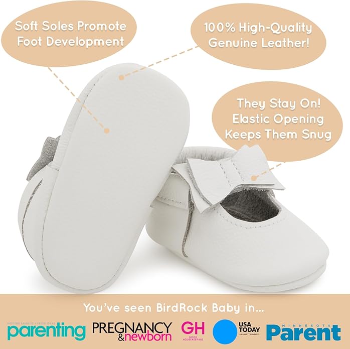 BirdRock Baby Bow and Knot Moccasins - Genuine Leather Baby Girl Shoes