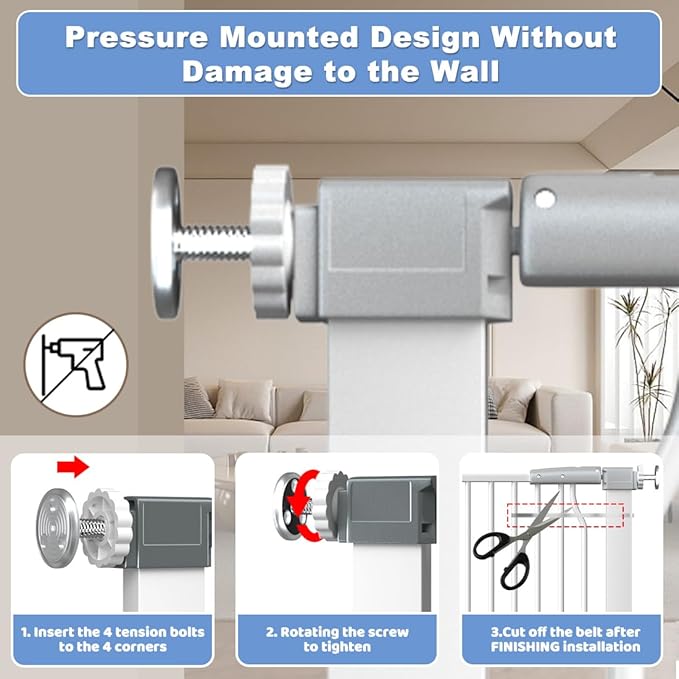 40.55" Extra Tall Baby Gate -49.2"-54.7" Extra Wide Baby Gate Pet Gate for Stairs and Doorways-1.37" Ultra Narrow Spacing Pressure Mounted Dog Gate with One-Handed Operation(49.2"-54.7")