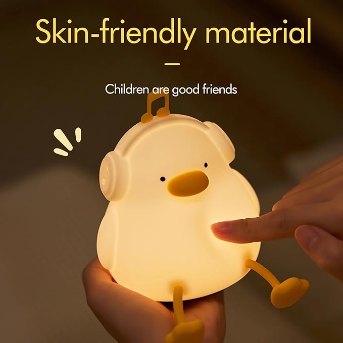 Night light for kids,Cute Music Duck Lamp,3-Level Dimmable USB Rechargeable Lamp with Timer Soothing Animal Toy for Nursery Bedroom Dorm Decor,Gift for Boys Girls Teens Adults (Birthday Christmas)