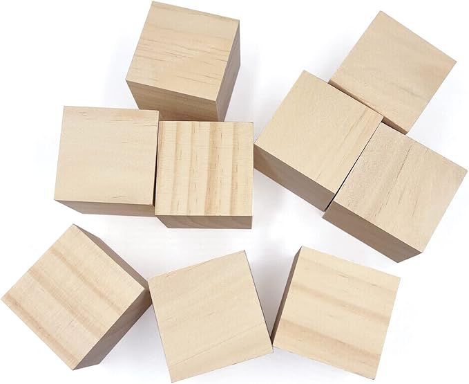 Wood Blocks for Crafts, Unfinished Wood Cubes, 2 Inch Natural Wooden Blocks, Pack of 8 Wood Square Blocks, Wooden Cubes for Arts and Crafts and DIY Projects