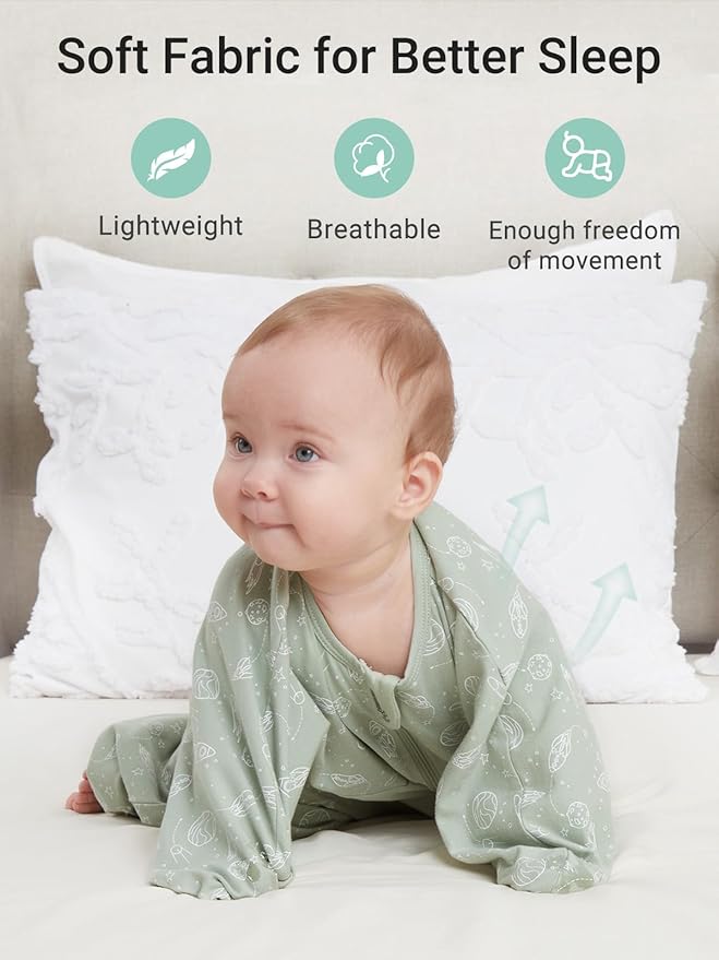 GROWNSY Transitional Swaddle Sleep Sack 3-6 Months, Starfish Design Baby Swaddle Sack, Dual-Zipper for Easy Diaper Changes, Proper Hip Development & Openable Foot Button, 12-20lbs, Green