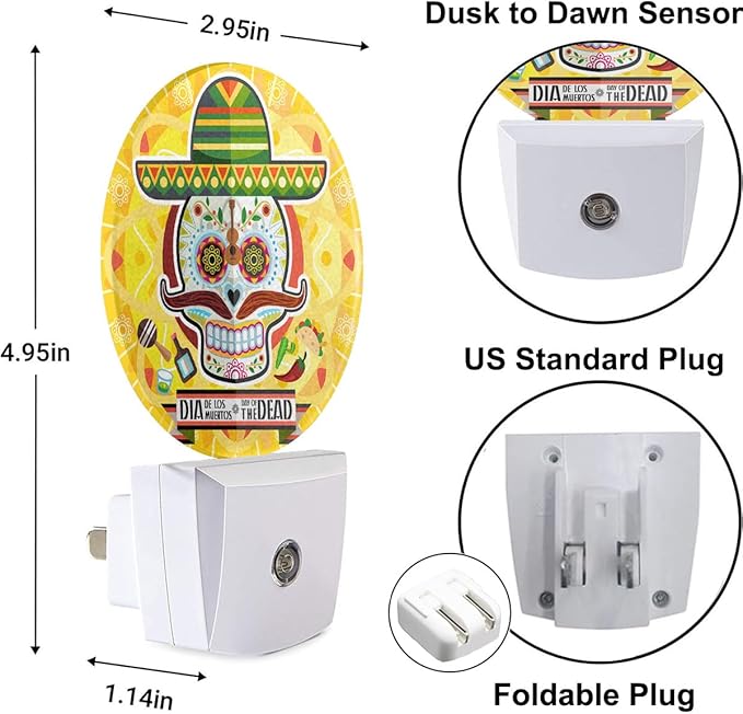 Skull Night Light Halloween Scary Gothic Dead Head Skeleton Ghost Plug-in Nightlight Energy Saving LED Lighting for Boys Girls Men Women