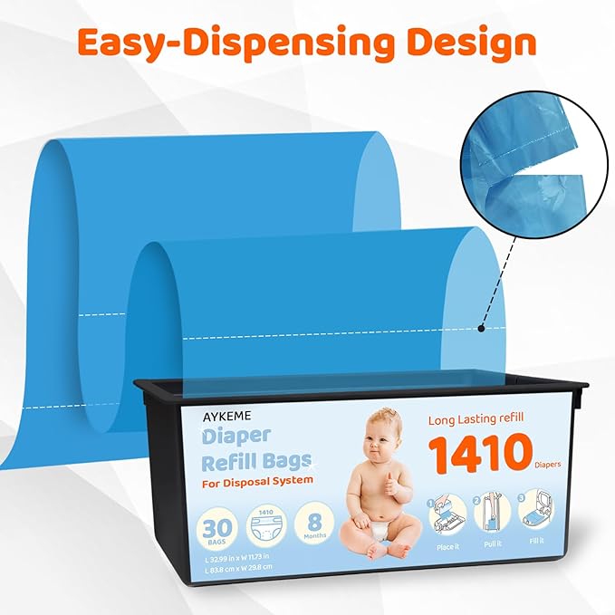 90 Bags Diaper Pail Refills Bags Compatible with Genie Easy Roll Signature & Platium Diaper Pails | 7-Layer OdorLock Technology | Up to 10 Months Use,3 Pack