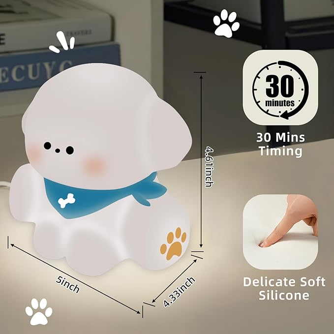 Squishy Nursery Puppy Night Light, Cute Silicone Light for Toddlers, Rechargerable Dimmable Soft Touch Bedtime Baby Night Light, Portable and Safe for Newborns