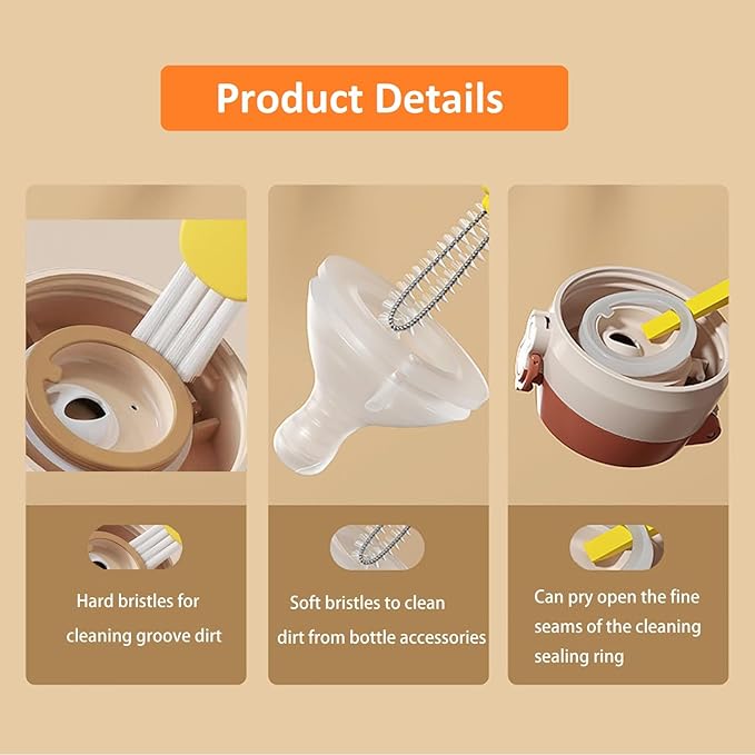 New Upgrade 3 in 1 Cup Lid Cleaning Brush, 3 Pack Tiny Bottle Brushes Set,Multifunctional Tool for Thorough Cleaning of Bottles, Cups, and Tight Spaces,Ideal for Home & Kitchen