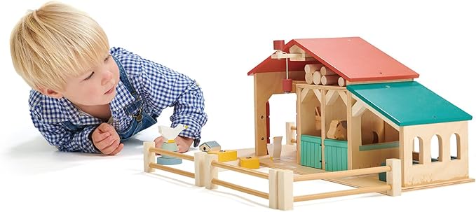 Tender Leaf Toys - Tender Leaf Farm - Realistic Colorful Wooden Farmhouse Toy Set for Creative Pretend Play for Kids 3+