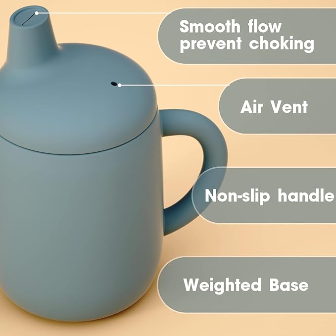 Cuddle Campus Sippy Cups 7OZ, [4 in 1] Baby Cups, Shatterproof Silicone Straw Cup,Open Cup for 6M, 6M+,6-12 Months,1/1+ Year Old Baby,Toddler