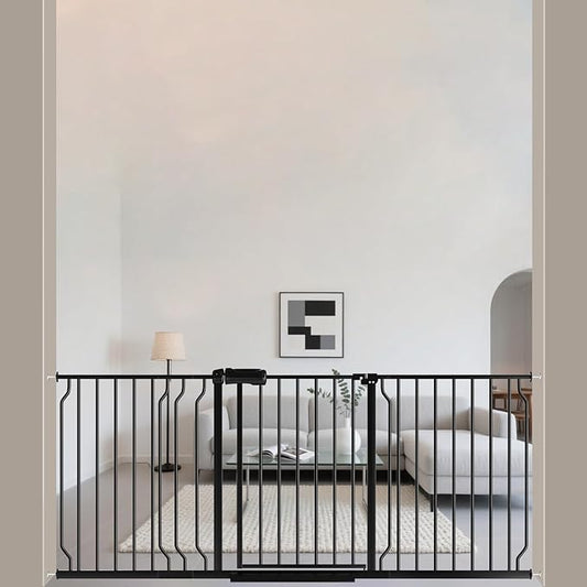 ALLAIBB Extra Wide Pressure Mounted Baby Gate Walk Through Child Kids Safety Toddler Tension Black Long Large Pet Dog Gates with Extension for doorways Kitchen (62.20-71.26"/158-181cm, Black)