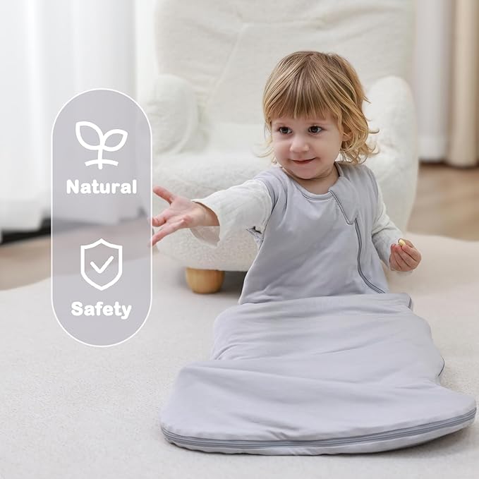 Mosebears Unisex Rayon Made from Bamboo Sleep Sack with 2-Way Zipper,2.5 Tog Baby Winter Sleep Sack (Light Grey,18-36 Months)